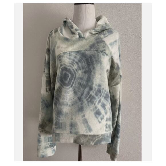 Pullover Fleece Hoodie Socialite Womens Blue Green Tie Dye Print Size SMALL NWT - Picture 1 of 3